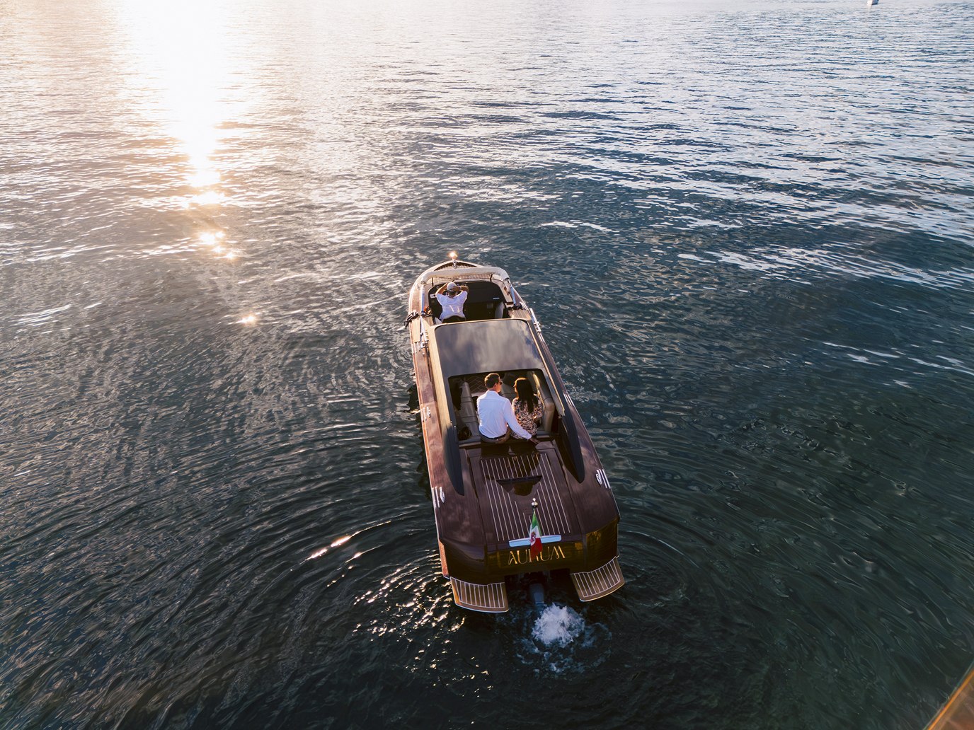 Aerial view of the Vizianello Thunder with guests aboard