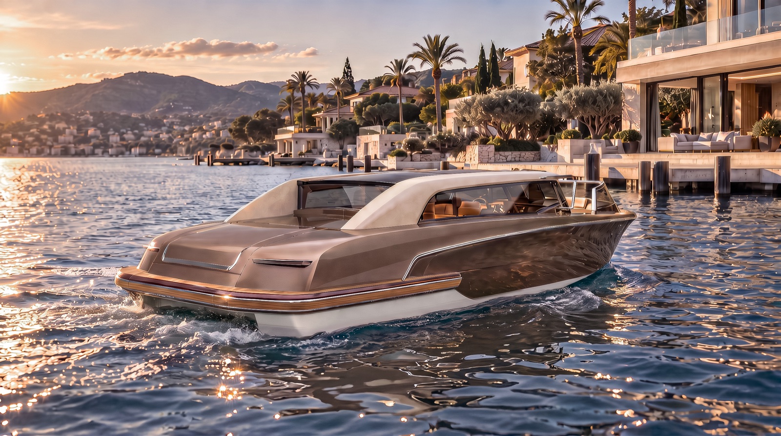 Private water limousine on a calm coastal waterway