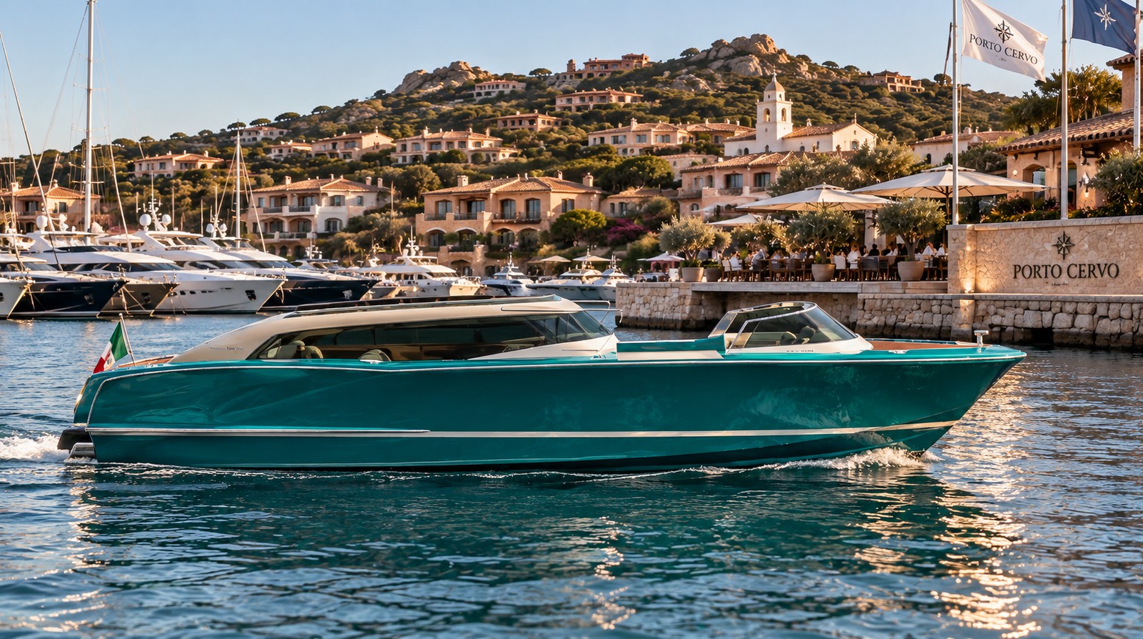 Vizianello water limousine passing Porto Cervo marina
